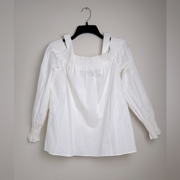 LOFT Smocked Cold Shoulder Blouse with Balloon Sleeves Size Medium NWT - Picture 2 of 7